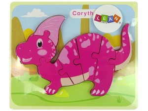 DREWNIANE PUZZLE DINOZAUR KORYTOZAUR RÓŻOWY