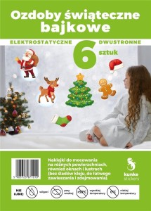 OZDOBY ŚWIĄTECZNE ELEKTROSTATYCZNE BAJKOWE 6SZT