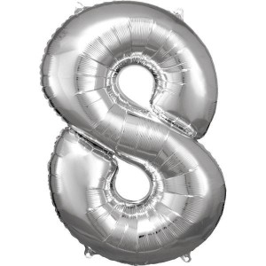BALON FOLIOWY CYFRA 8 SREBRNA 57X86CM