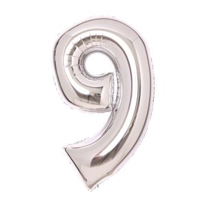 BALON FOLIOWY CYFRA 9 SREBRNA 47X66CM
