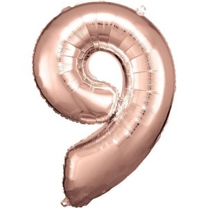 BALON FOLIOWY CYFRA 9 RÓŻOWE ZŁOTO 60X86CM
