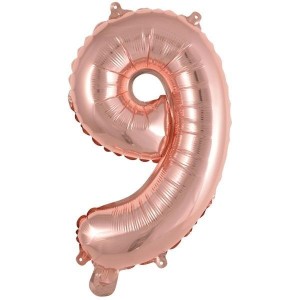 BALON FOLIOWY MINI CYFRA 9 RÓŻOWE ZŁOTO 30X40CM