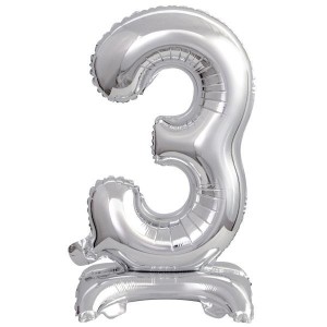 BALON FOLIOWY MINI CYFRA 3 NA STOJAKU SREBRNA