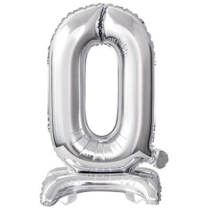 BALON FOLIOWY MINI CYFRA 0 NA STOJAKU SREBRNA