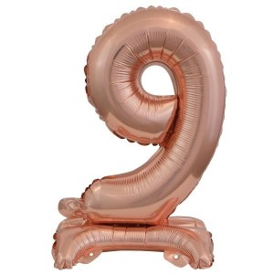 BALON FOLIOWY MINI CYFRA 9 NA STOJAKU RÓŻOWE ZŁOTO