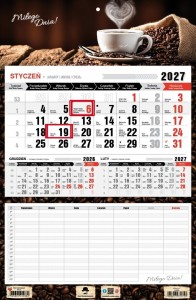KALENDARZ 2027 JEDNODZIELNY Z PLANEM ZAJĘĆ KAWA