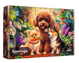 PUZZLE 600 FLAMINGO - PSY W ORANŻERII TREFL, TREFL