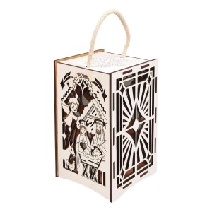 LAMPION ADWENTOWY DREWNIANY STAJENKA LED