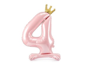 STOJĄCY BALON FOLIOWY CYFRA 4 84CM JASNY RÓŻ