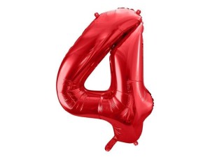 BALON FOLIOWY CYFRA 4 86CM CZERWONY