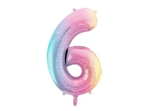 BALON FOLIOWY CYFRA 6 86CM PASTEL TĘCZOWY