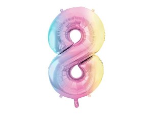 BALON FOLIOWY CYFRA 8 86CM PASTEL TĘCZOWY