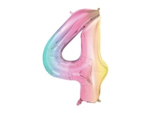 BALON FOLIOWY CYFRA 4 86CM PASTEL TĘCZOWY