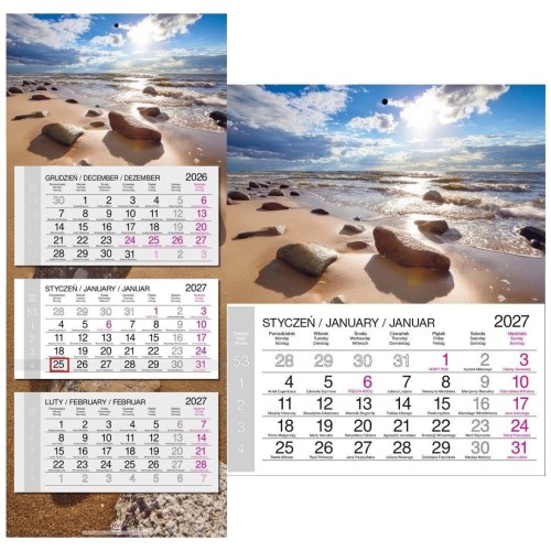 Kalendarz 2027 trójdzielny gł. płaska Bałtyk