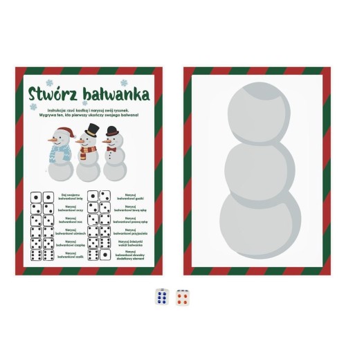 Gra narysuj bałwanka (6 kart, kości do gry)