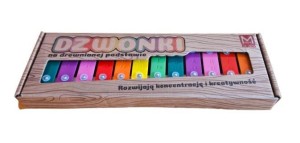 DZWONKI 12-TONOWE KOLOROWE NA DREWNIANEJ RAMIE