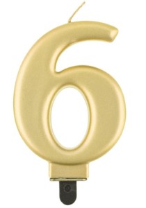 ŚWIECZKA CYFERKA 6 BEAUTY&CHARM METALIK ZŁOTA 8CM