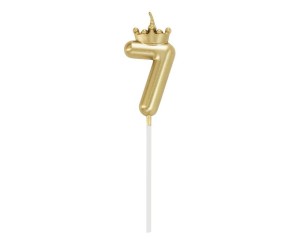 ŚWIECZKA 7 Z KORONĄ SZAMPAŃSKIE ZŁOTO 12CM