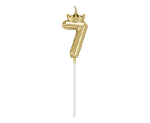 Świeczka 7 z koroną szampańskie złoto 12cm