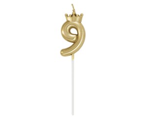 ŚWIECZKA 9 Z KORONĄ SZAMPAŃSKIE ZŁOTO 12CM