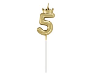 ŚWIECZKA 5 Z KORONĄ SZAMPAŃSKIE ZŁOTO 12CM