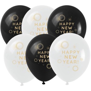 BALONY ZE ZŁOTYM NADRUKIEM HAPPY NEW YEAR 6SZT