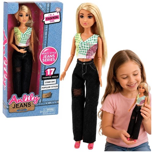 Lalka Anlily w ciemnych jeansach, Leantoys