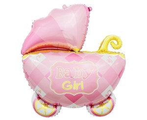 BALON FOLIOWY WÓZEK, RÓŻOWY 60CM