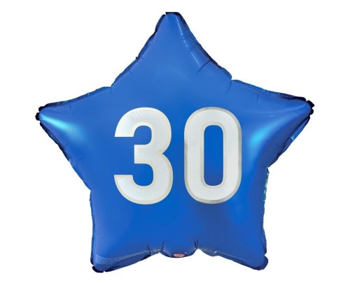 Balon foliowy 30 gwiazda niebieska, nadruk biały