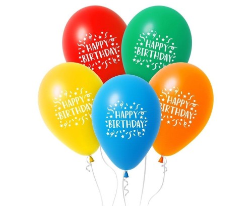 Balony Happy Birthday z konfetti 30cm 5szt
