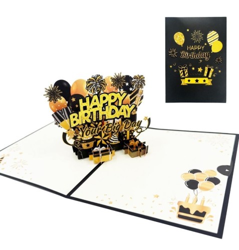 Karnet 12x18 cm + koperta 3D Happy Birthday