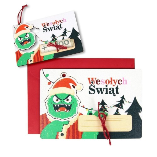 Karnet drewniany Boże Narodzenie Grinch