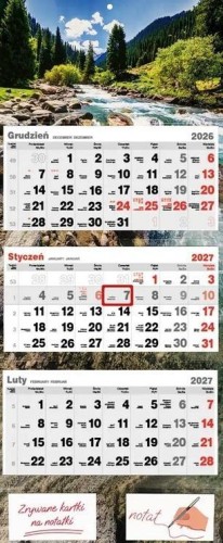 Kalendarz 2027 trójdzielny z bloczkami Rzeka