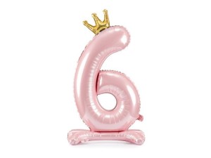 STOJĄCY BALON FOLIOWY CYFRA 6 84CM JASNY RÓŻ