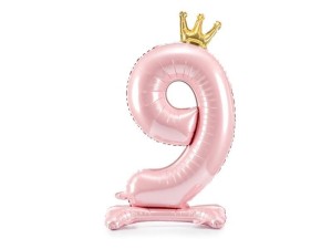 STOJĄCY BALON FOLIOWY CYFRA 9 84CM JASNY RÓŻ
