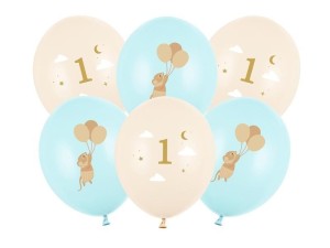 BALONY MYSZKI Z CYFERKĄ 1 LIGHT BLUE 30CM 6SZT
