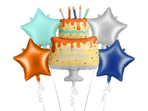 Zestaw balonów foliowych Tort Happy Birthday 5szt