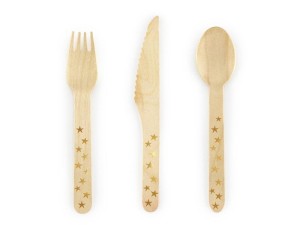 SZTUĆCE DREWNIANE GWIAZDKI ZŁOTE 16CM 18SZT