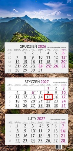 Kalendarz 2027 trójdzielny gł. płaska Grań Tatr