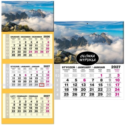 Kalendarz 2027 trójdzielny LUX wypukły Tatry