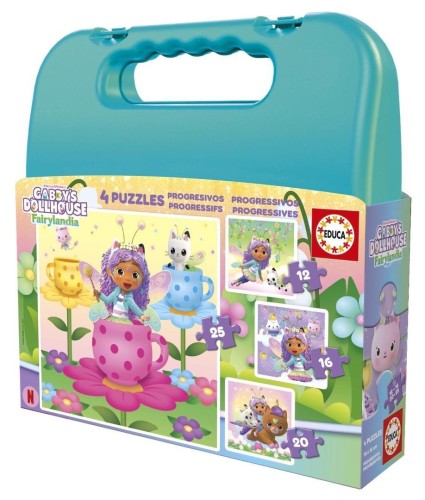 Puzzle 12 + 16 + 20 + 25 Koci Domek Gabi (walizka)